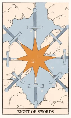 Eight of Swords tarot card (Rider–Waite–Smith)