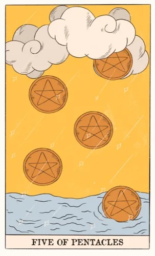 Five of Pentacles tarot card (Rider–Waite–Smith)