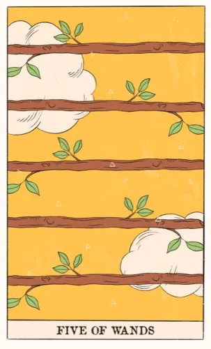 Five of Wands tarot card (Rider–Waite–Smith)