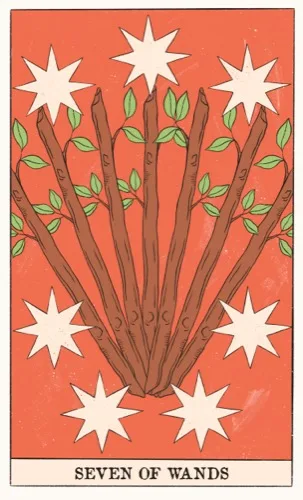 Seven of Wands tarot card (Rider–Waite–Smith)