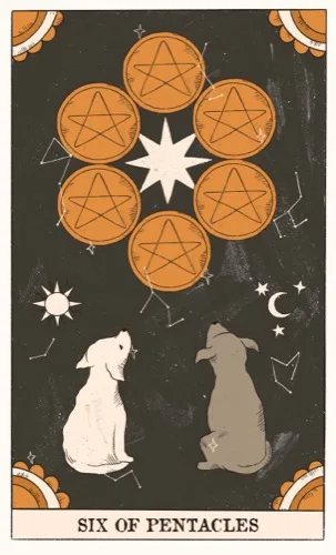 Six of Pentacles tarot card (Rider–Waite–Smith)