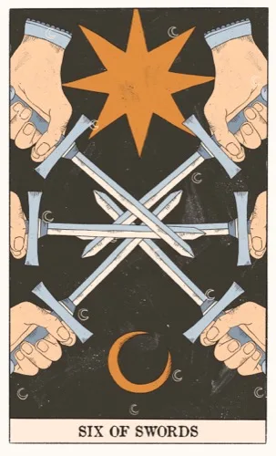 Six of Swords tarot card (Rider–Waite–Smith)