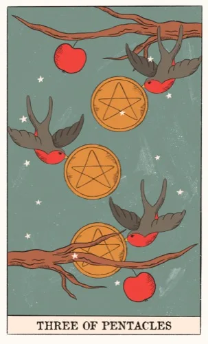 Three of Pentacles tarot card (Rider–Waite–Smith)