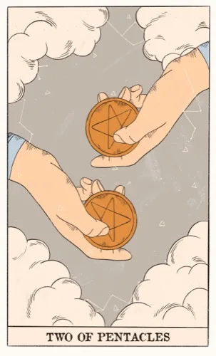 Two of Pentacles tarot card (Rider–Waite–Smith)